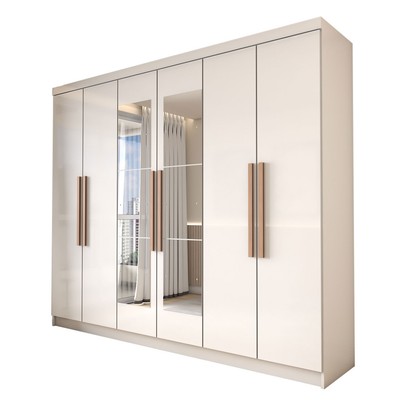 Guarda-Roupa Casal Odisseia 6 Portas 2 Gavetas com Espelho Branco - Panorama Móveis
