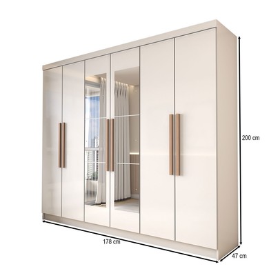 Guarda-Roupa Casal Odisseia 6 Portas 2 Gavetas com Espelho Branco - Panorama Móveis