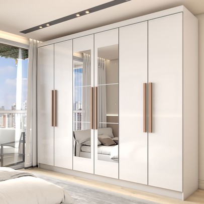 Guarda-Roupa Casal Odisseia 6 Portas 2 Gavetas com Espelho Branco - Panorama Móveis
