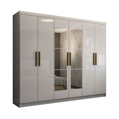 Guarda-Roupa Casal Odisseia 6 Portas 2 Gavetas com Espelho Branco - Panorama Móveis