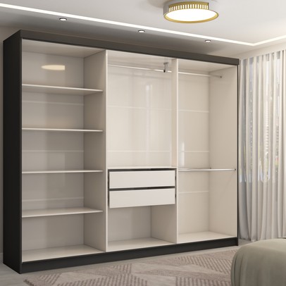 Guarda-Roupa Casal Odisseia 6 Portas 2 Gavetas com Espelho Preto - Panorama Móveis