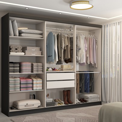 Guarda-Roupa Casal Odisseia 6 Portas 2 Gavetas com Espelho Preto - Panorama Móveis