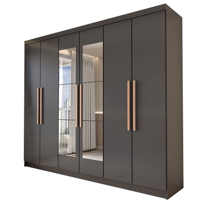 Guarda-Roupa Casal Odisseia 6 Portas 2 Gavetas com Espelho Preto - Panorama Móveis
