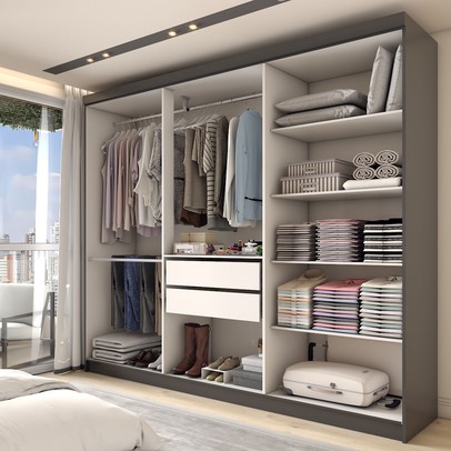 Guarda-Roupa Casal Odisseia 6 Portas 2 Gavetas com Espelho Preto - Panorama Móveis