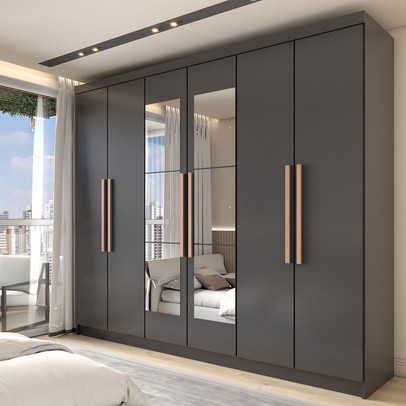 Guarda-Roupa Casal Odisseia 6 Portas 2 Gavetas com Espelho Preto - Panorama Móveis