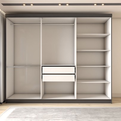 Guarda-Roupa Casal Odisseia 6 Portas 2 Gavetas com Espelho Preto - Panorama Móveis