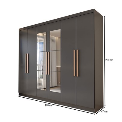 Guarda-Roupa Casal Odisseia 6 Portas 2 Gavetas com Espelho Preto - Panorama Móveis