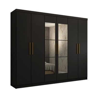 Guarda-Roupa Casal Odisseia 6 Portas 2 Gavetas com Espelho Preto - Panorama Móveis