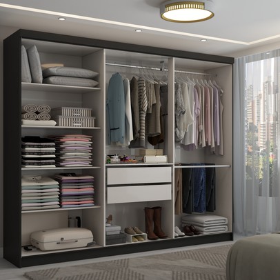 Guarda-Roupa Casal Odisseia 6 Portas 2 Gavetas com Espelho Preto - Panorama Móveis