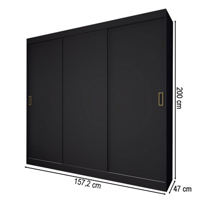 Guarda-Roupa Solteiro Triunfo 3 Portas 2 Gavetas Preto - Panorama Móveis