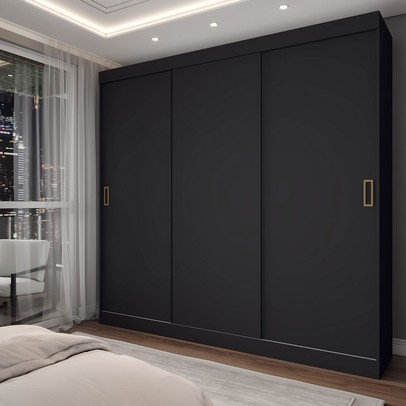 Guarda-Roupa Solteiro Triunfo 3 Portas 2 Gavetas Preto - Panorama Móveis