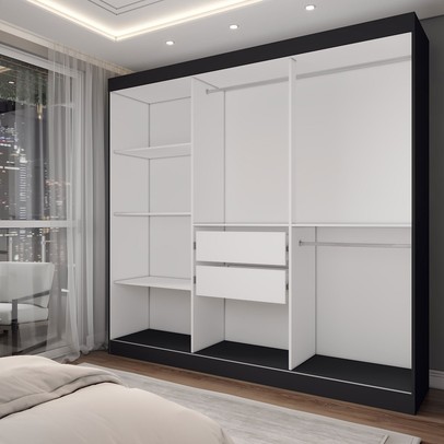 Guarda-Roupa Solteiro Triunfo 3 Portas 2 Gavetas Preto - Panorama Móveis