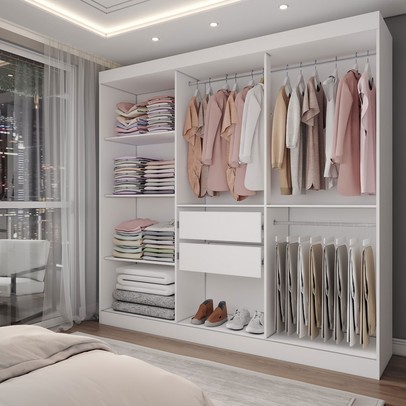 Guarda-Roupa Solteiro Triunfo 3 Portas 2 Gavetas Branco - Panorama Móveis