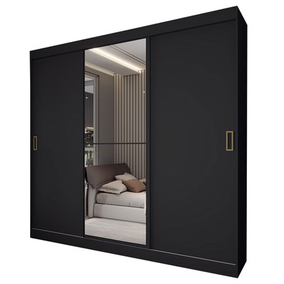 Guarda-Roupa Solteiro Triunfo 3 Portas 2 Gavetas com Espelho Preto - Panorama Móveis