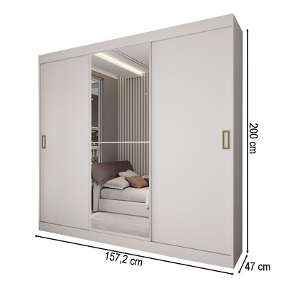 Guarda-Roupa Solteiro Triunfo 3 Portas 2 Gavetas com Espelho Branco - Panorama Móveis