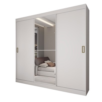 Guarda-Roupa Solteiro Triunfo 3 Portas 2 Gavetas com Espelho Branco - Panorama Móveis