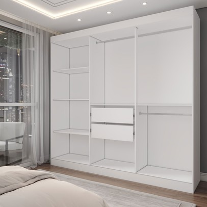 Guarda-Roupa Solteiro Triunfo 3 Portas 2 Gavetas com Espelho Branco - Panorama Móveis