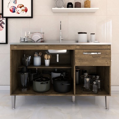 Balcão de Cozinha para Pia Vieira 3 Portas 1 Gaveta Itaúba - Pnr Móveis