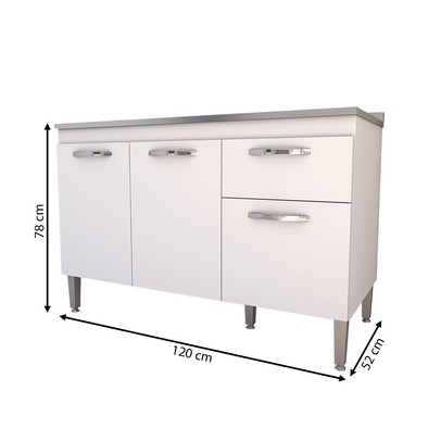 Balcão de Cozinha para Pia Vieira 3 Portas 1 Gaveta Branco - Pnr Móveis