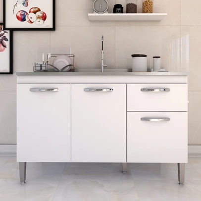 Balcão de Cozinha para Pia Vieira 3 Portas 1 Gaveta Branco - Pnr Móveis