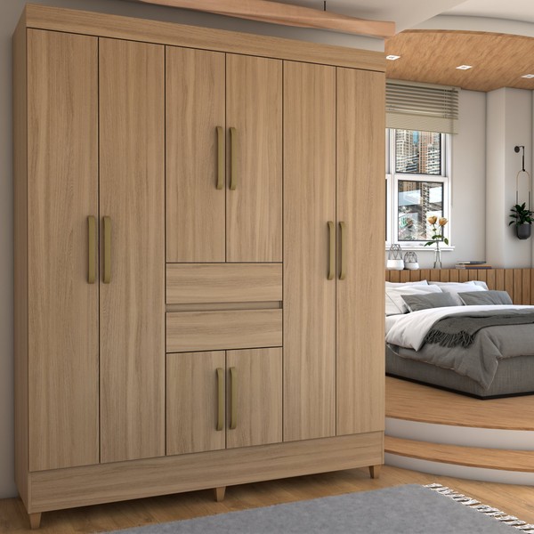Guarda-Roupa Solteiro Leal 8 Portas 2 Gavetas Amendola Touch - Panorama Móveis