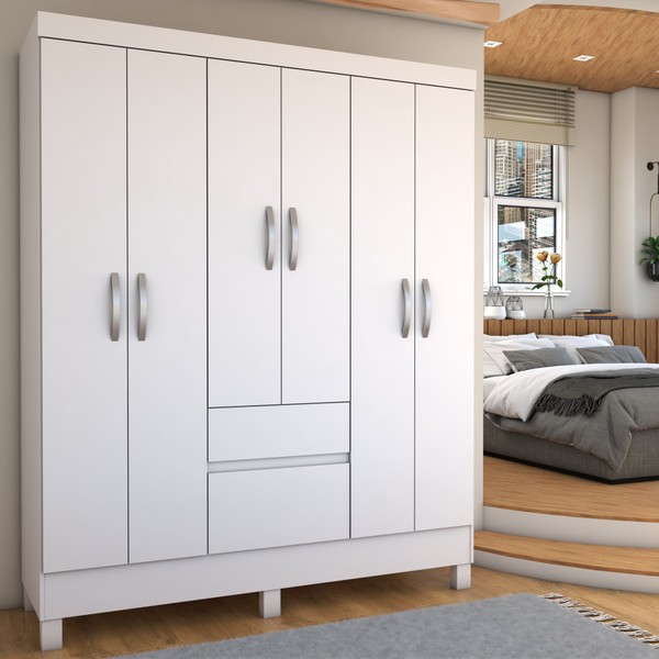 Guarda-Roupa Casal Sena 6 Portas 2 Gavetas Branco - Panorama Móveis
