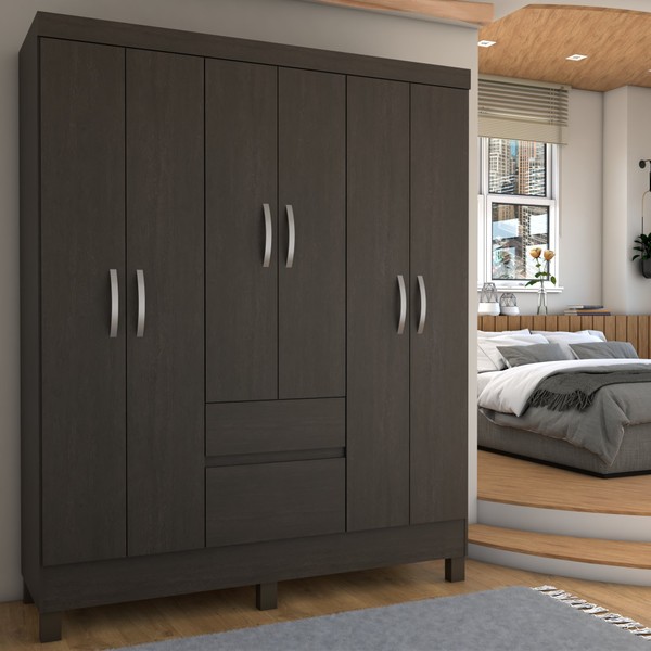 Guarda-Roupa Casal Sena 6 Portas 2 Gavetas ébano - Panorama Móveis
