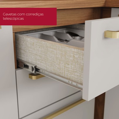 Bancada de Cozinha Kit Ilha Gourmet Requinte 3 Portas 2 Gavetas Ripado Nature/Areia - Henn