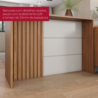 Bancada de Cozinha Kit Ilha Gourmet Requinte 3 Portas 2 Gavetas Ripado Nature/Areia - Henn