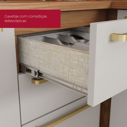 Bancada de Cozinha Kit Ilha Gourmet Requinte 3 Portas Ripado Nature/Areia - Henn