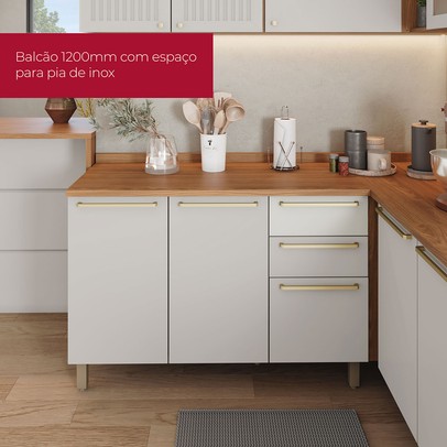 Bancada de Cozinha Kit Ilha Gourmet Requinte 3 Portas Ripado Nature/Areia - Henn