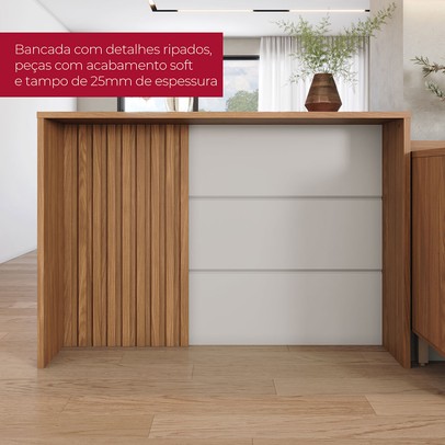 Bancada de Cozinha Kit Ilha Gourmet Requinte 3 Portas Ripado Nature/Areia - Henn