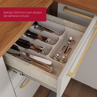 Bancada de Cozinha Kit Ilha Gourmet Requinte 3 Portas Ripado Nature/Areia - Henn