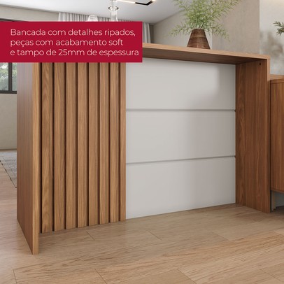 Bancada de Cozinha Kit Ilha Gourmet Requinte 3 Portas Ripado Nature/Areia - Henn