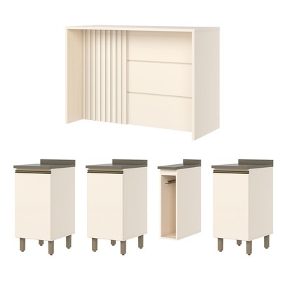 Bancada de Cozinha Kit Ilha Gourmet Connect 3 Portas Ripado Duna/Off White - Henn