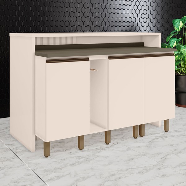 Bancada de Cozinha Kit Ilha Gourmet Connect 3 Portas Ripado Duna/Off White - Henn