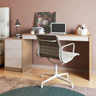 Mesa Escrivaninha Infantil 3 Gavetas Lamina Mel/Branco - Brv