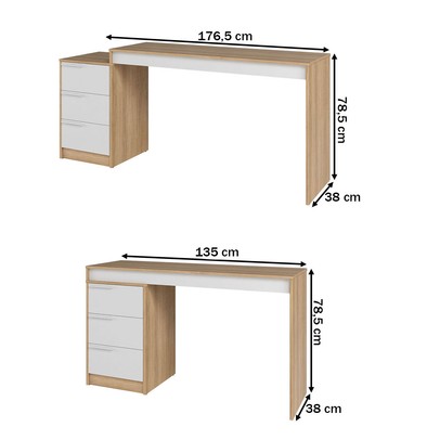 Mesa Escrivaninha Infantil 3 Gavetas Lamina Mel/Branco - Brv