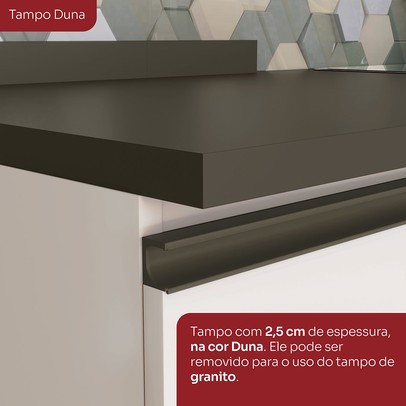 Bancada de Cozinha Kit Ilha Gourmet Condi Connect 2 Portas 3 Gavetas Ripado Duna/Off White - Henn
