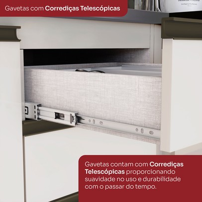 Bancada de Cozinha Kit Ilha Gourmet Condi Connect 2 Portas 3 Gavetas Ripado Duna/Off White - Henn