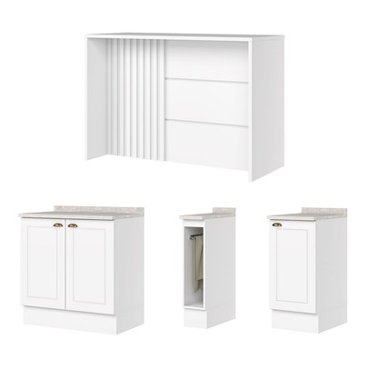 Bancada de Cozinha Kit Ilha Gourmet Americana 3 Portas Ripado Branco - Henn
