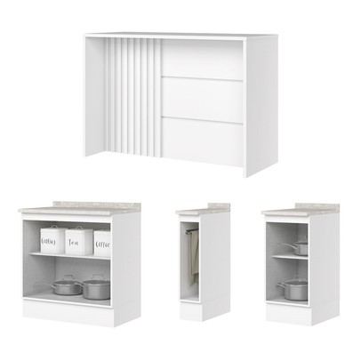Bancada de Cozinha Kit Ilha Gourmet Americana 3 Portas Ripado Branco - Henn