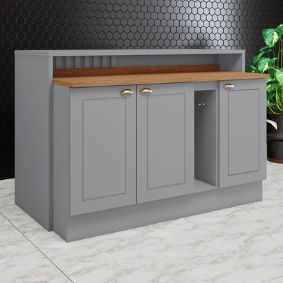 Bancada de Cozinha Kit Ilha Gourmet Americana 3 Portas Ripado Nature/Cinza - Henn