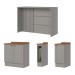 Bancada de Cozinha Kit Ilha Gourmet Americana 3 Portas Ripado Nature/Cinza - Henn