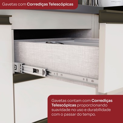 Bancada de Cozinha Kit Ilha Gourmet Connect 2 Portas 3 Gavetas Ripado Ce814 Duna/Off White - Henn