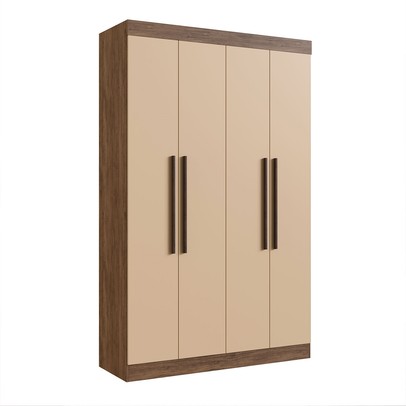 Guarda-Roupa Solteiro New Recife 4 Portas 2 Gavetas Off White/Nogueira - Doripel