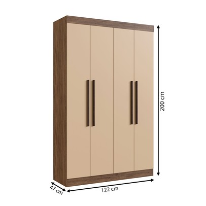 Guarda-Roupa Solteiro New Recife 4 Portas 2 Gavetas Off White/Nogueira - Doripel