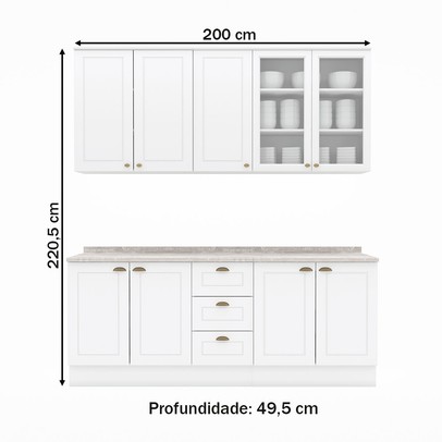 Cozinha Completa Americana 9 Portas 3 Gavetas com Vidro 100% Mdf Branco - Henn