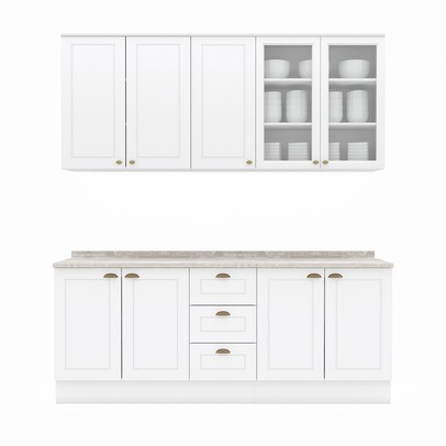 Cozinha Completa Americana 9 Portas 3 Gavetas com Vidro 100% Mdf Branco - Henn
