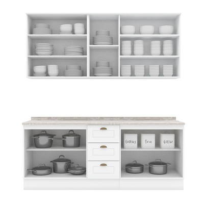 Cozinha Completa Americana 9 Portas 3 Gavetas com Vidro 100% Mdf Branco - Henn